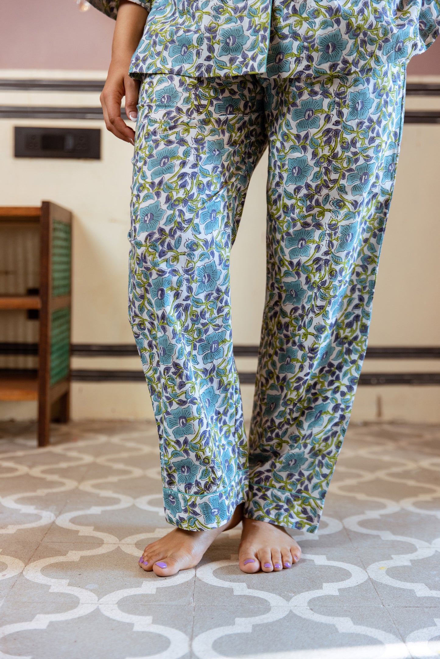 BLUE MEADOW BLOSSOM BLOCK PRINT PJ SET
