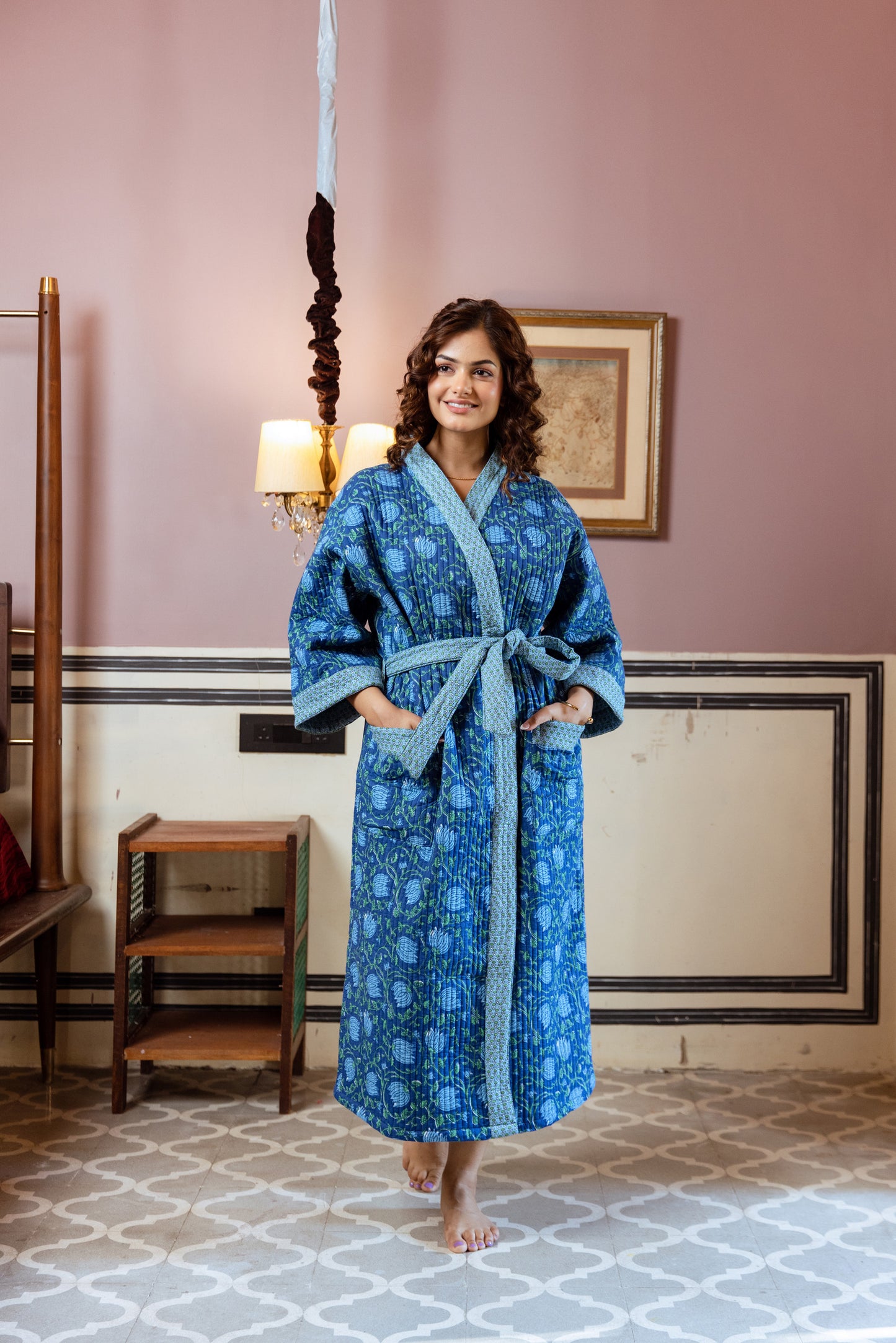 BLUE LOTUS LUXURY QUILTED COTTON ROBE