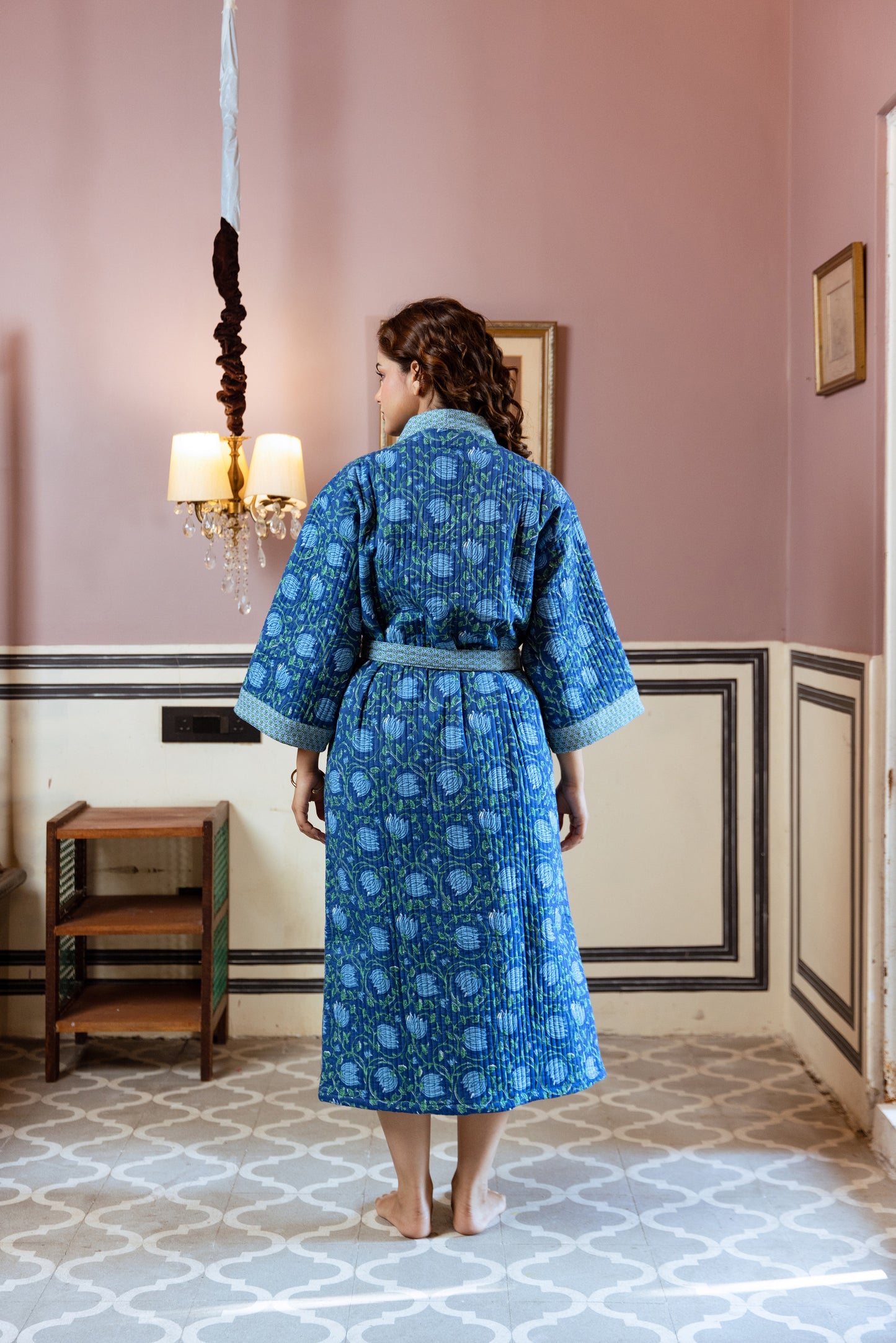 BLUE LOTUS LUXURY QUILTED COTTON ROBE