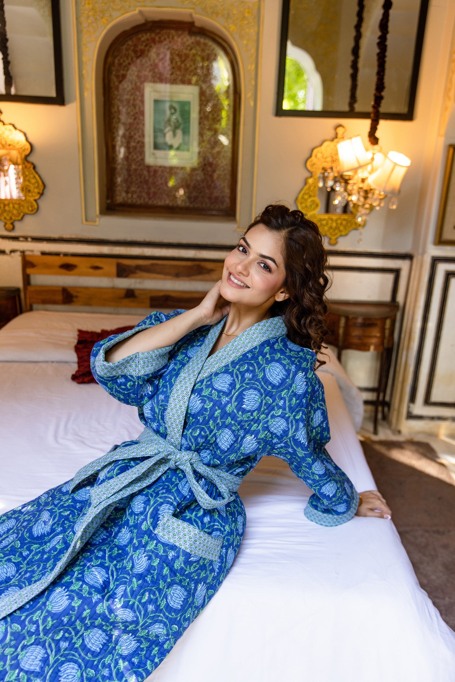 BLUE LOTUS LUXURY QUILTED COTTON ROBE