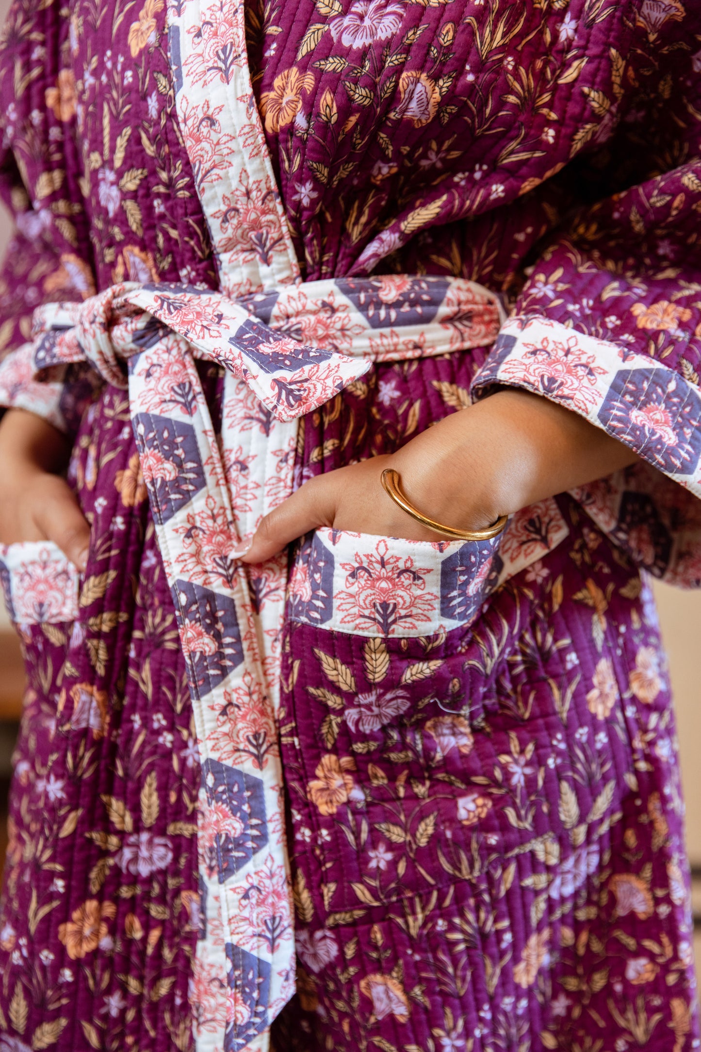 PURPLE FLORAL LUXURY QUILTED COTTON ROBE