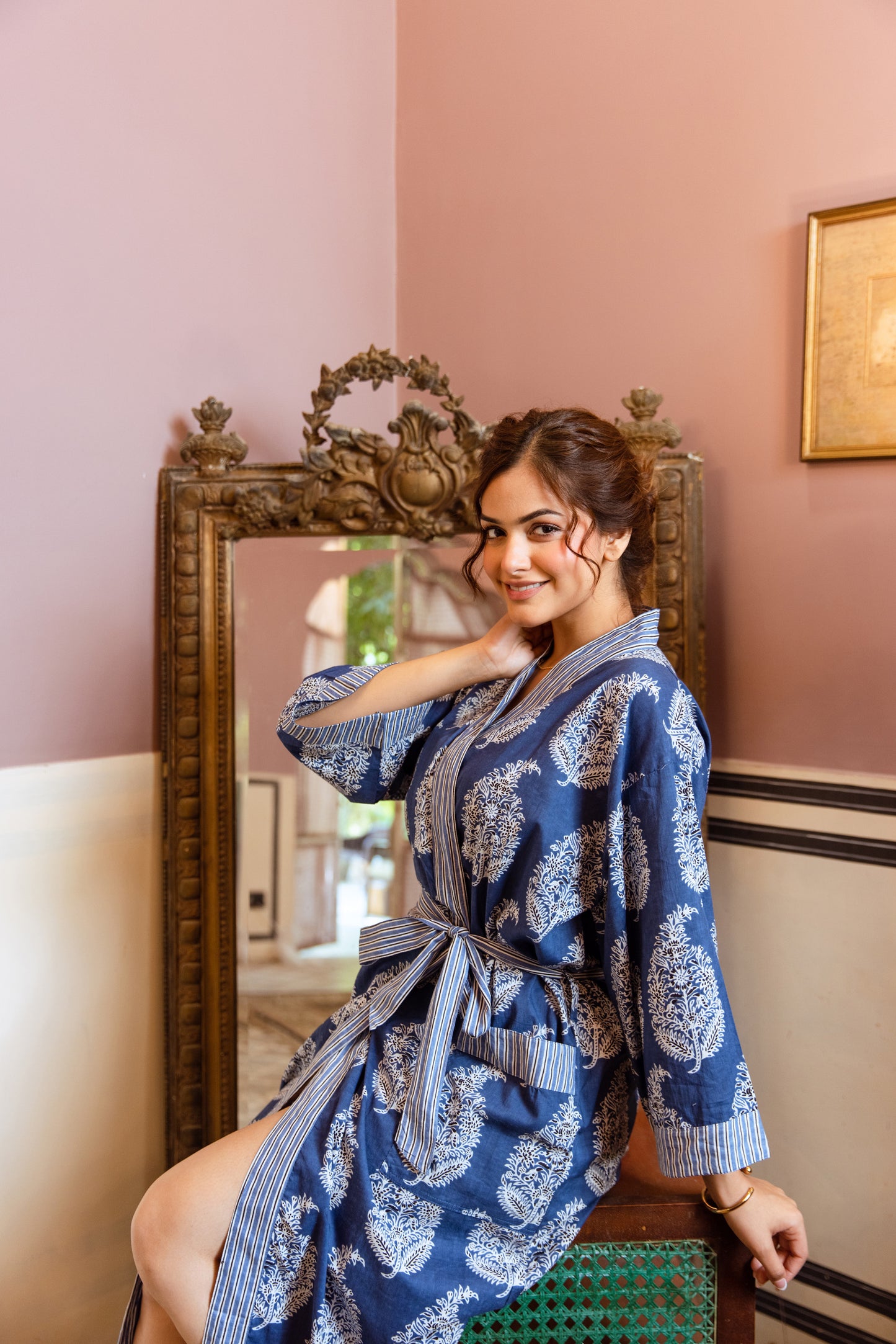 BLUE & WHITE PAISLEY COTTON ROBE