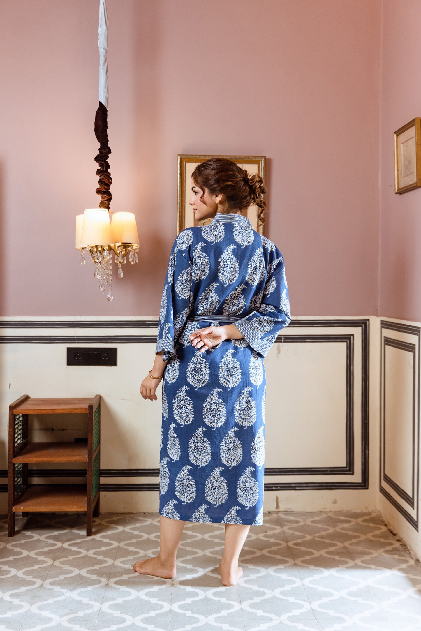 BLUE & WHITE PAISLEY COTTON ROBE