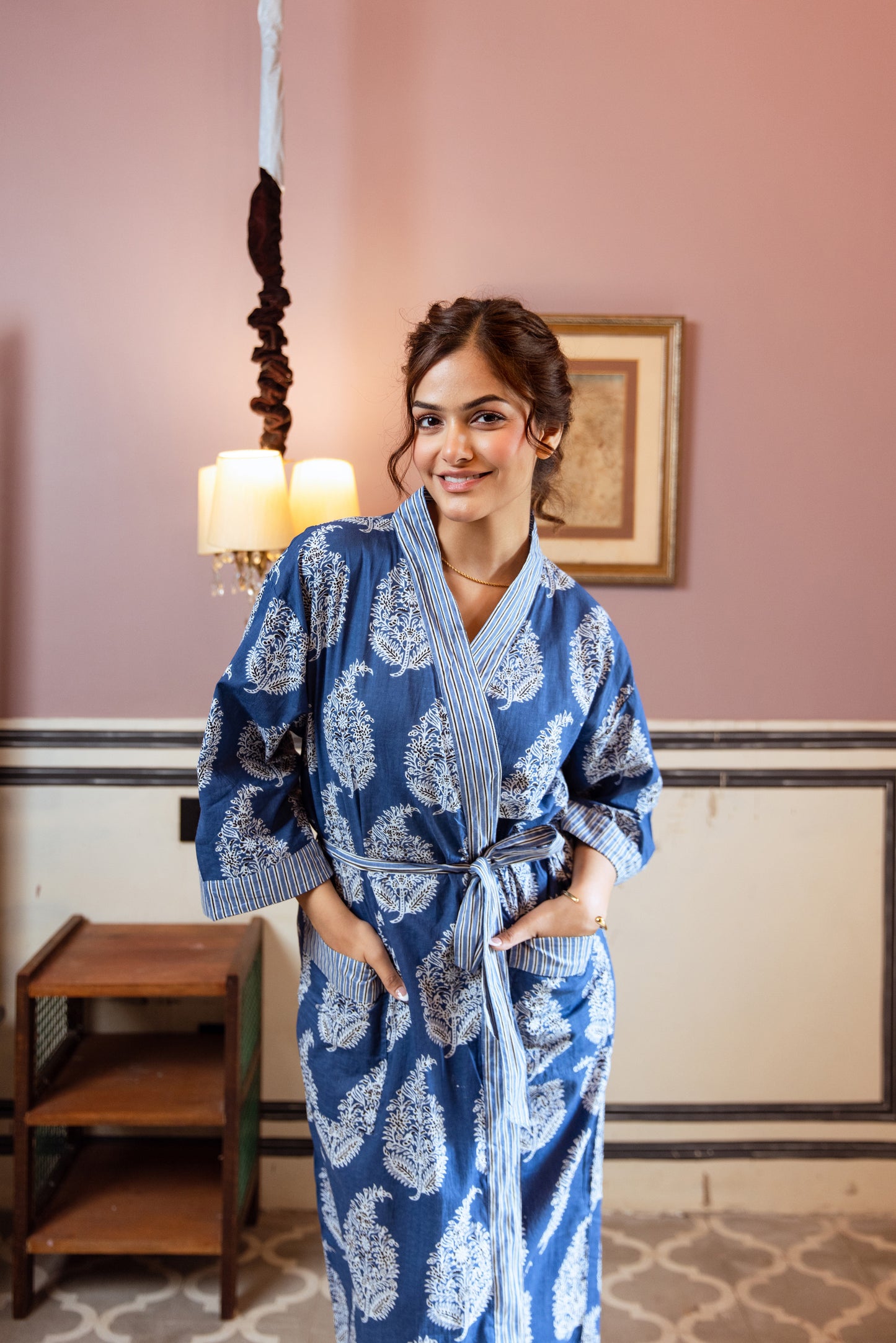 BLUE & WHITE PAISLEY COTTON ROBE