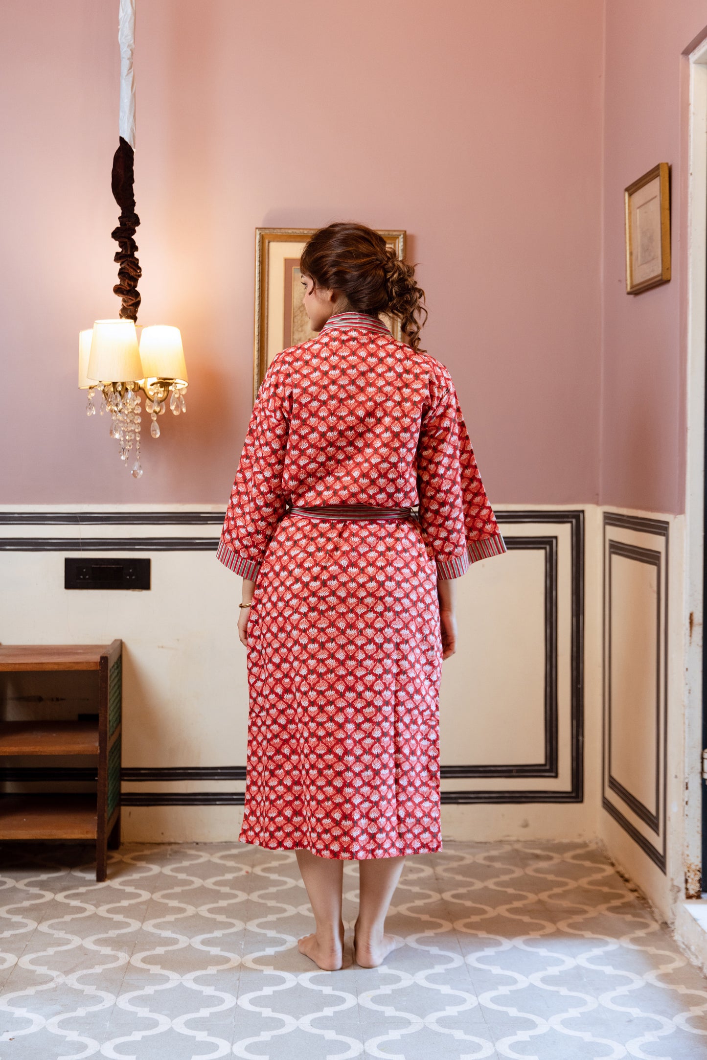 Red Pattern Block Print Gown