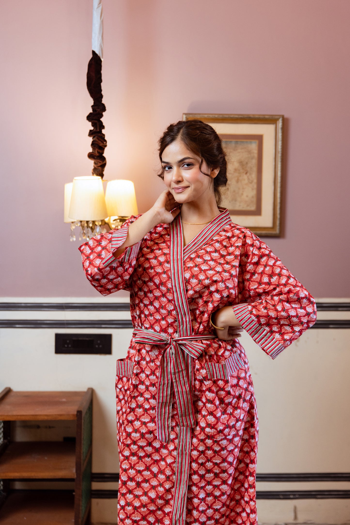 Red Pattern Block Print Gown