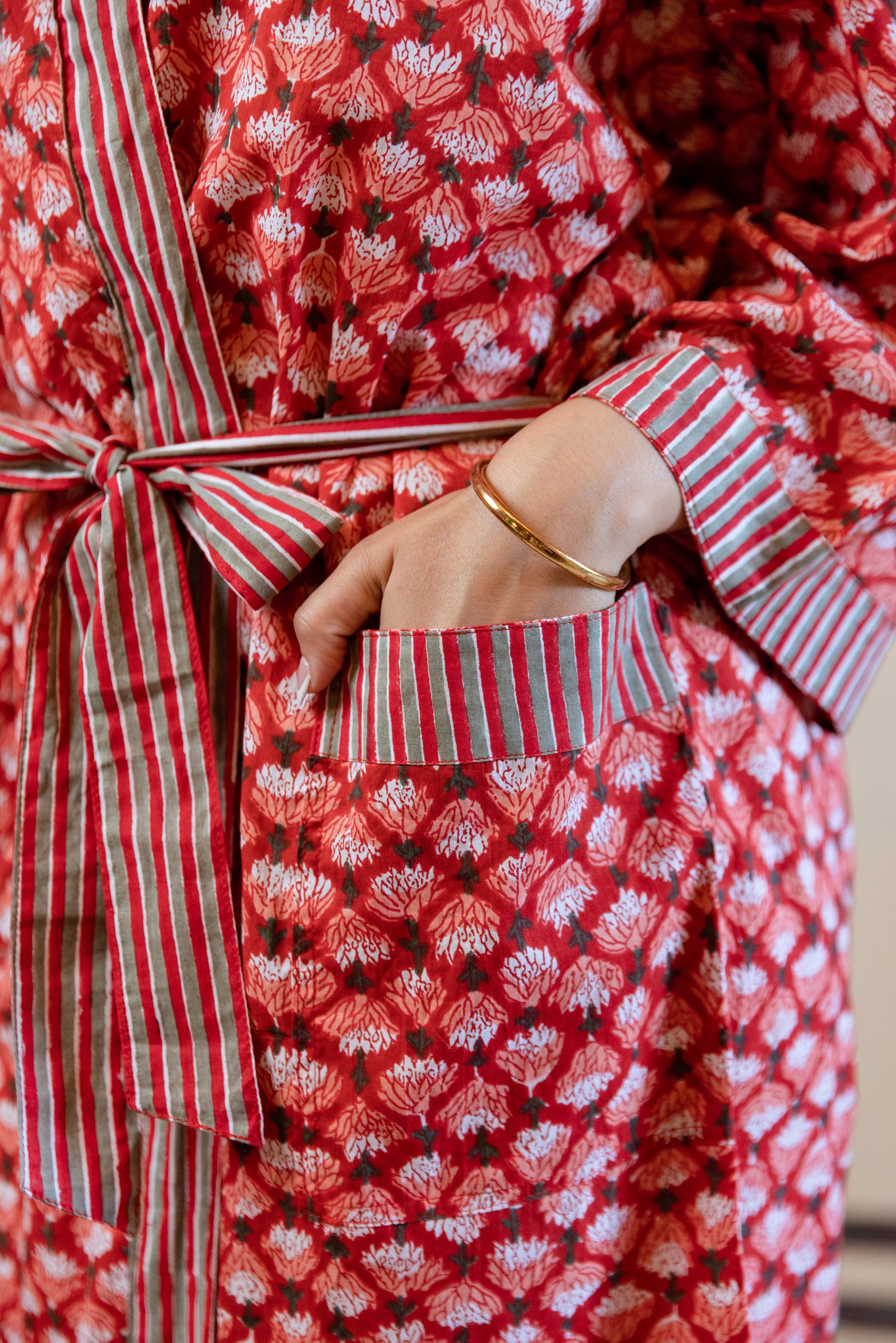 Red Pattern Block Print Gown