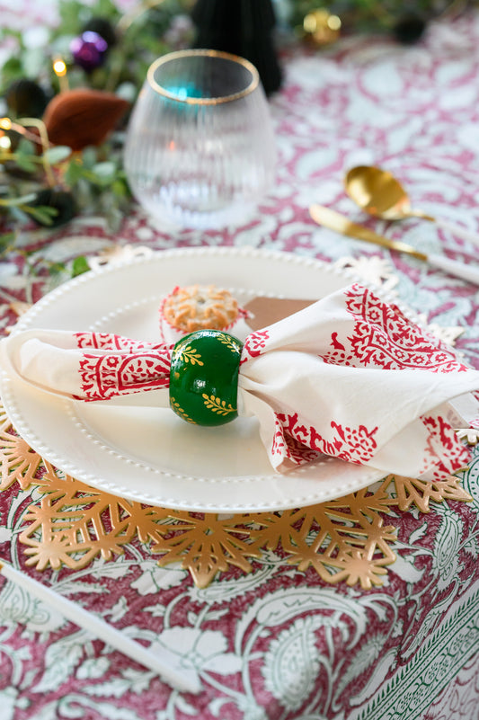 EMERALD GREEN HAND PAINTED NAPKIN RINGS